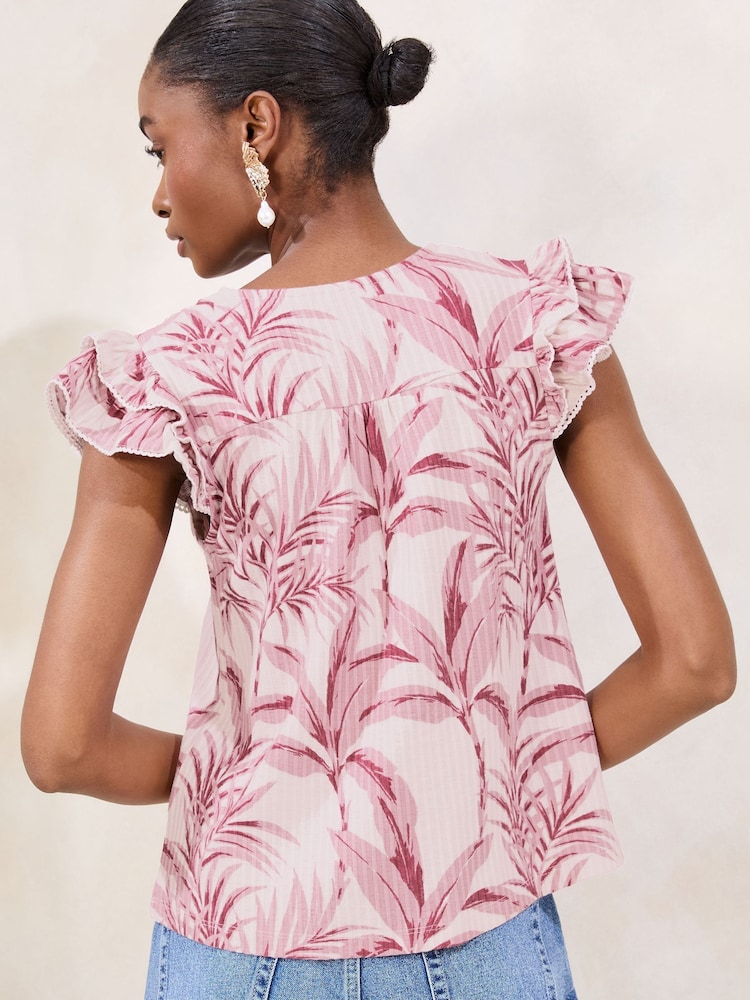 Lipsy Pink Frill Sleeve Keyhole Top - Image 4 of 4