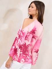 Lipsy Pink Printed Satin Cold Shoulder Top - Image 4 of 4