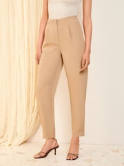 Friends Like These Camel Pleated Front Barrel Leg Tailored Trousers - Image 1 of 5