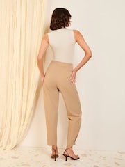 Friends Like These Camel Pleated Front Barrel Leg Tailored Trousers - Image 5 of 5