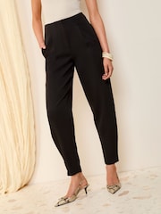 Friends Like These Black Pleated Front Barrel Leg Tailored Trousers - Image 1 of 5