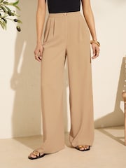 Friends Like These Neutral Pleated Palazzo Tailored Trousers - Image 2 of 4