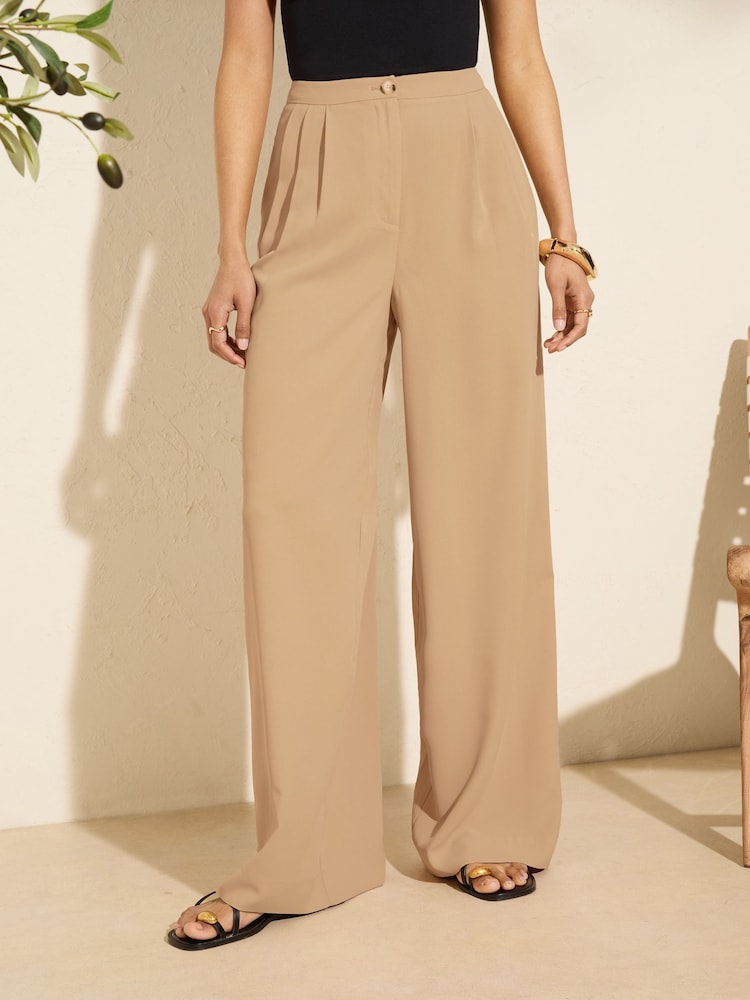 Friends Like These Neutral Pleated Palazzo Tailored Trousers - Image 2 of 4