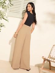 Friends Like These Neutral Pleated Palazzo Tailored Trousers - Image 4 of 4