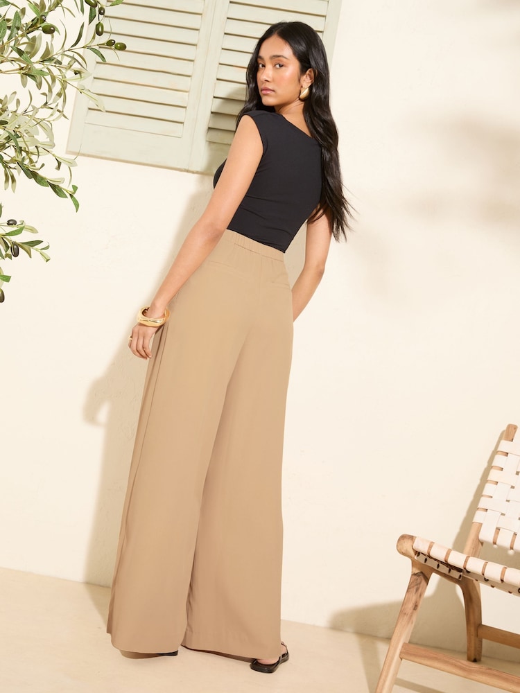 Friends Like These Neutral Pleated Palazzo Tailored Trousers - Image 4 of 4
