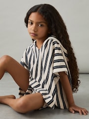 Reiss Blue Sam 13-14 yrs Hoodie and Shorts Stripe Towelling Set - Image 1 of 6
