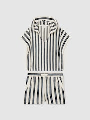 Reiss Blue Sam 13-14 yrs Hoodie and Shorts Stripe Towelling Set - Image 2 of 6