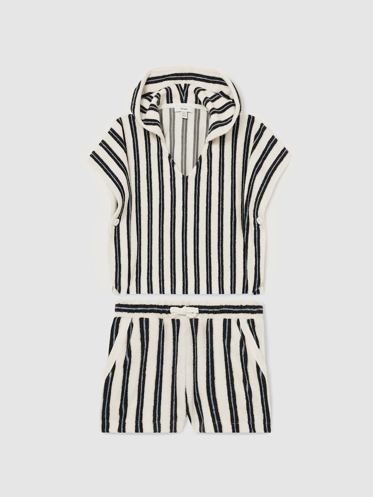 Reiss Blue Sam 13-14 yrs Hoodie and Shorts Stripe Towelling Set - Image 2 of 6