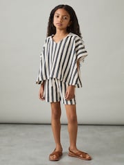 Reiss Blue Sam 13-14 yrs Hoodie and Shorts Stripe Towelling Set - Image 4 of 6