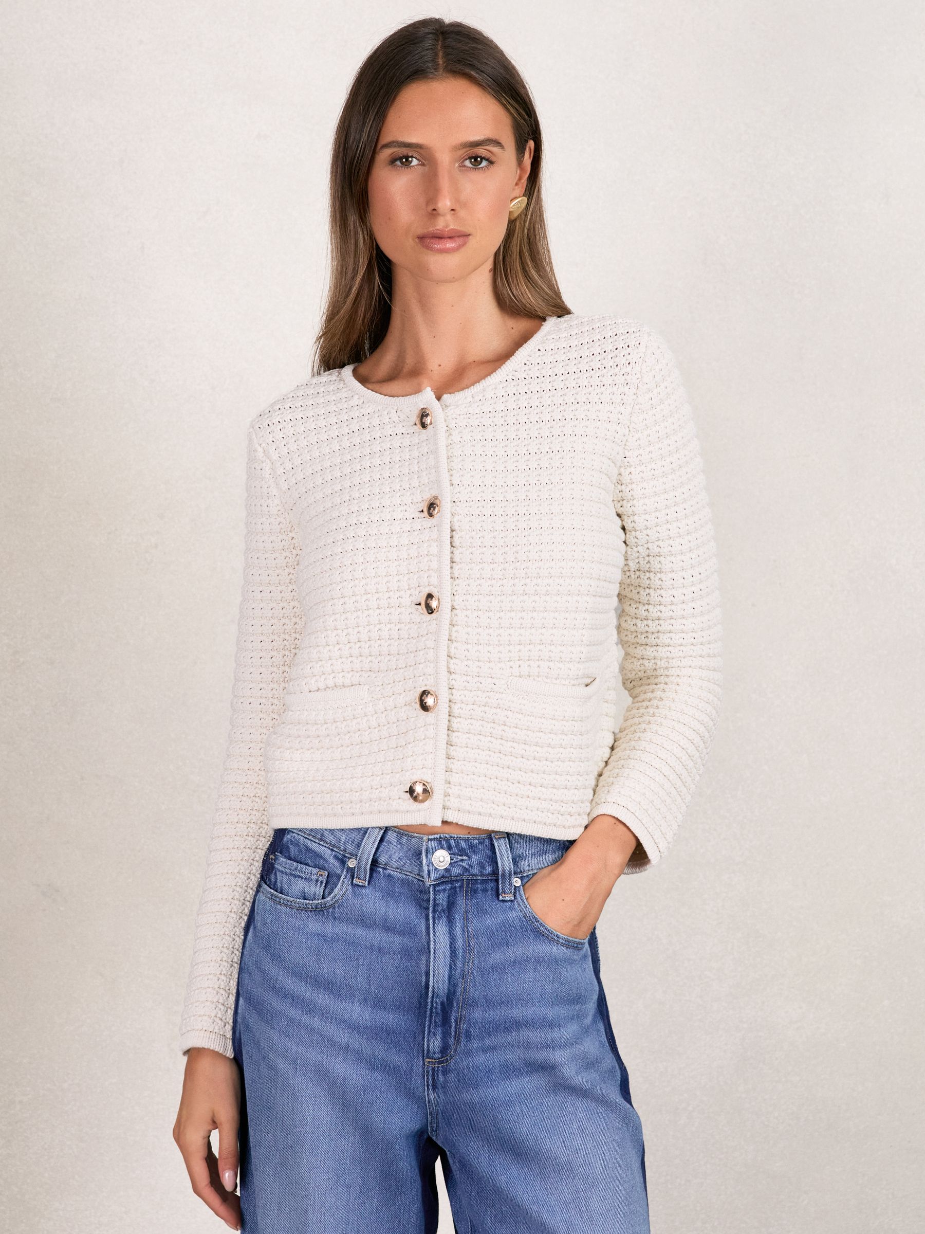 Paige Textured-knit Cardigan In White