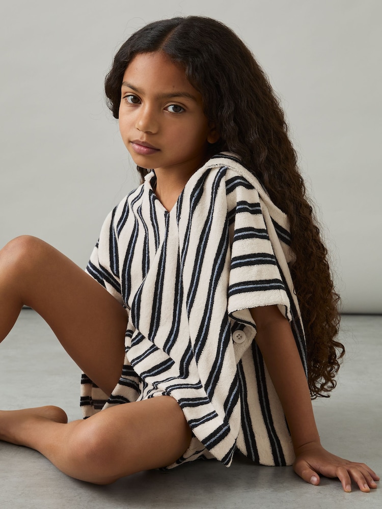 Reiss Blue Sam 4-9 yrs Hoodie and Shorts Stripe Towelling Set - Image 1 of 6