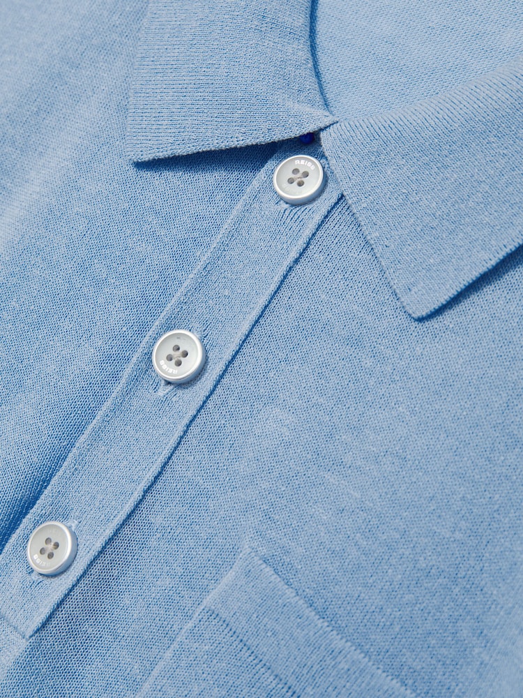 Reiss Mid Blue Nelson Patch Pocket Knit Polo Shirt - Image 7 of 7 Reiss Mid Blue Nelson Patch Pocket Knit Polo Shirt - Image 7 of 7