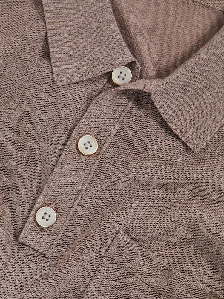 Reiss Mink Brown Nelson Patch Pocket Knit Polo Shirt - Image 6 of 6 Reiss Mink Brown Nelson Patch Pocket Knit Polo Shirt - Image 6 of 6