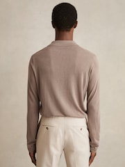 Reiss Taupe Brown Mellor Button-Through Knit Shirt With Linen - Image 5 of 6