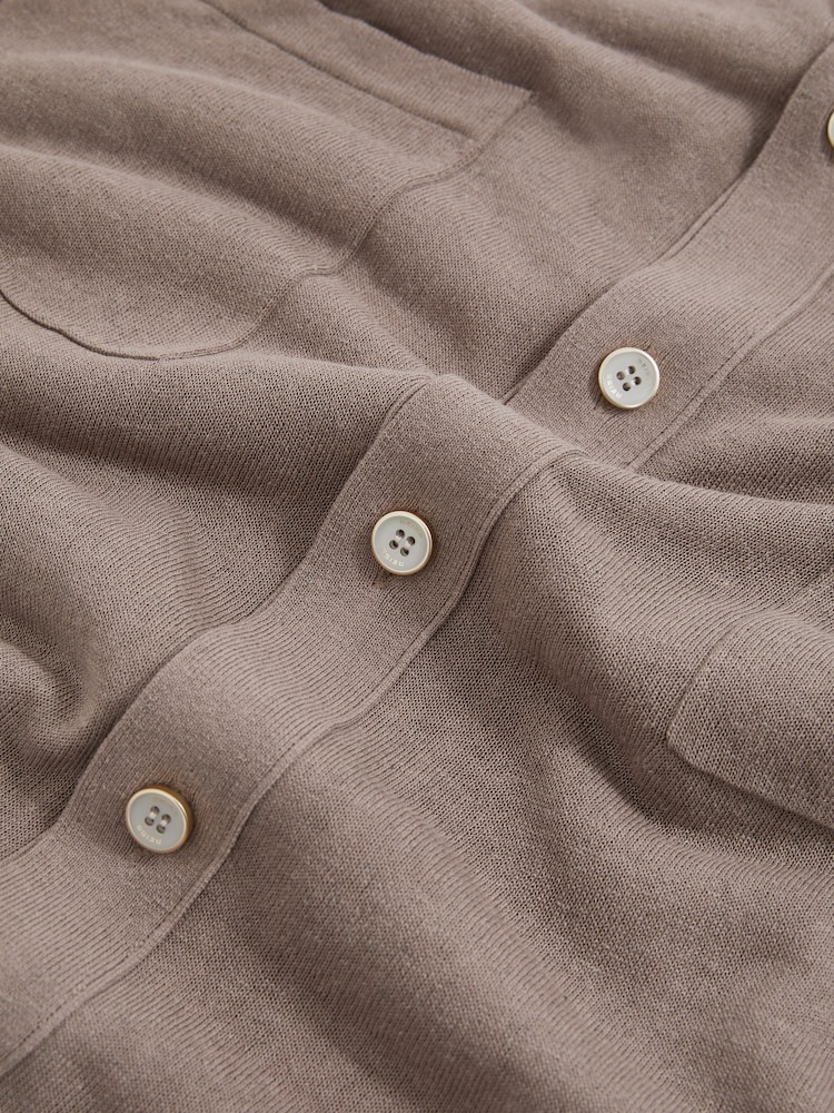 Reiss Taupe Brown Mellor Button-Through Knit Shirt With Linen - Image 6 of 6