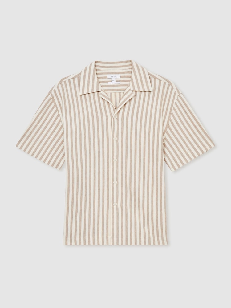 Stein/Weiß - Reiss Trig Textured Stripe Cuban-Collar Shirt - Bild 2 von 7