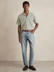Reiss Green/White Trig Textured Stripe Cuban-Collar Shirt - Image 1 of 5