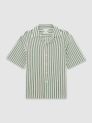Reiss Green/White Trig Textured Stripe Cuban-Collar Shirt - Image 2 of 5