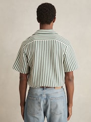 Reiss Green/White Trig Textured Stripe Cuban-Collar Shirt - Image 4 of 5