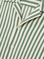 Reiss Green/White Trig Textured Stripe Cuban-Collar Shirt - Image 5 of 5