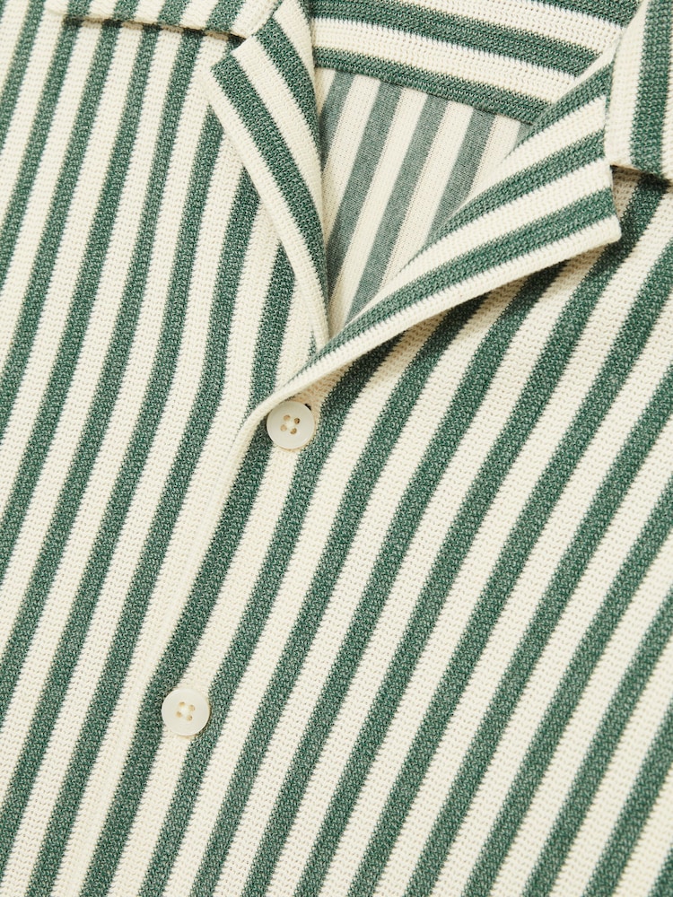 Reiss Green/White Trig Textured Stripe Cuban-Collar Shirt - Image 5 of 5