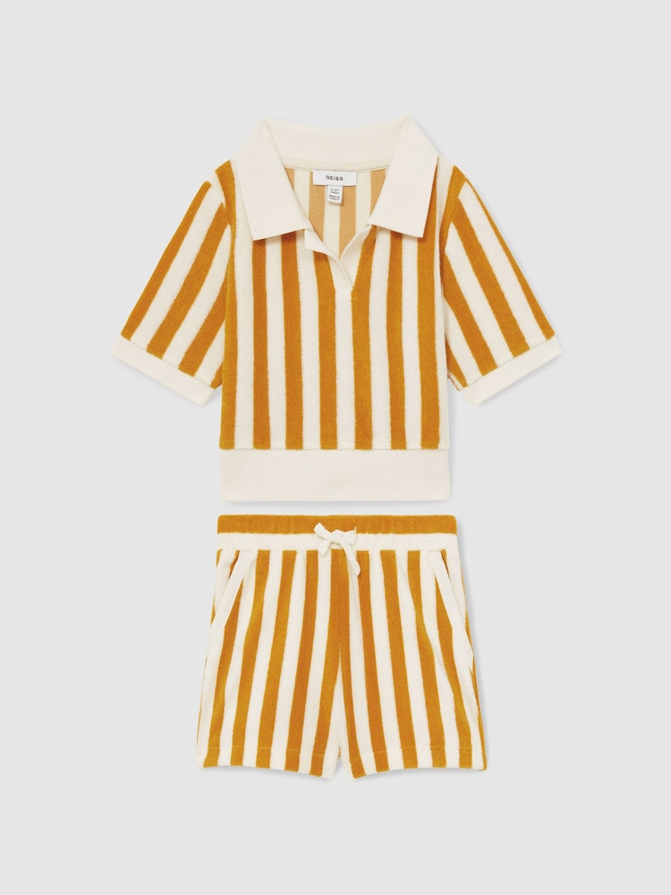 Reiss Yellow Tara 9-13 yrs Towelling Stripe Shorts Set - Image 2 of 5