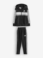 adidas Black/White Seasonal Essentials Tiberio 3-Stripes Fleece Tracksuit Kids - Image 1 of 1