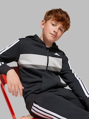 adidas Black/White Seasonal Essentials Tiberio 3-Stripes Fleece Tracksuit Kids - Image 5 of 8