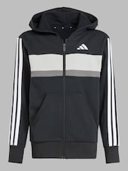 adidas Black/White Seasonal Essentials Tiberio 3-Stripes Fleece Tracksuit Kids - Image 7 of 8