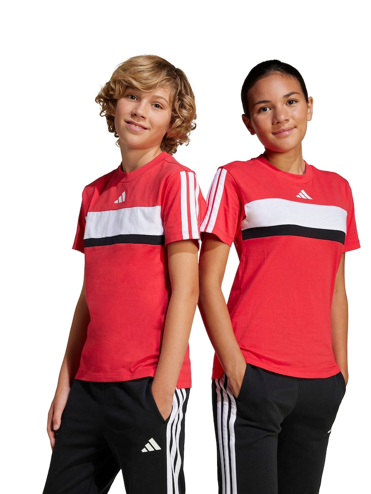 adidas Red/White Seasonal Essentials Tiberio 3-Stripes T-Shirt Kids - Image 1 of 6