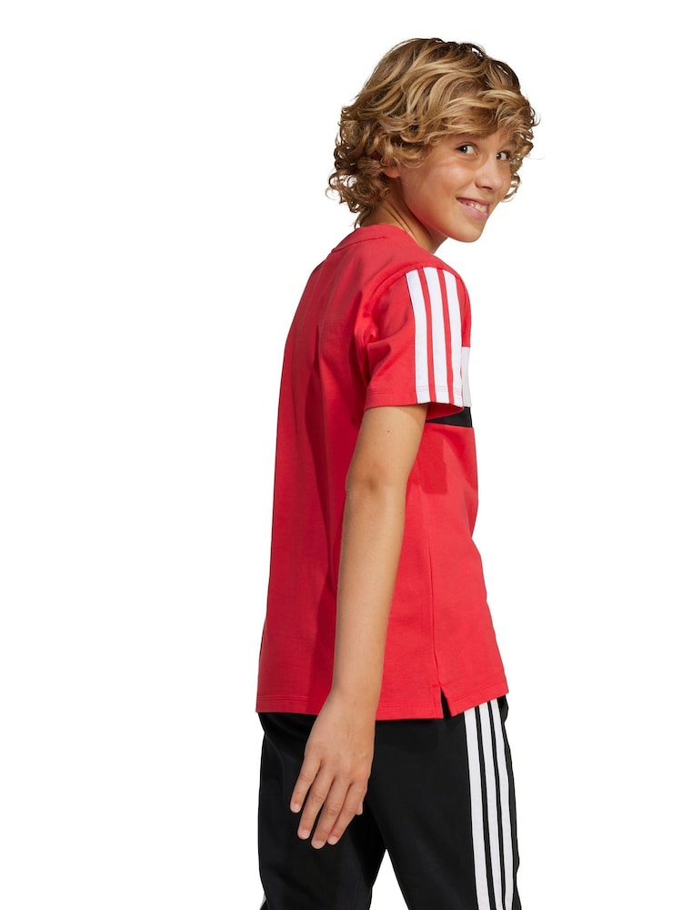 adidas Red/White Seasonal Essentials Tiberio 3-Stripes T-Shirt Kids - Image 2 of 6