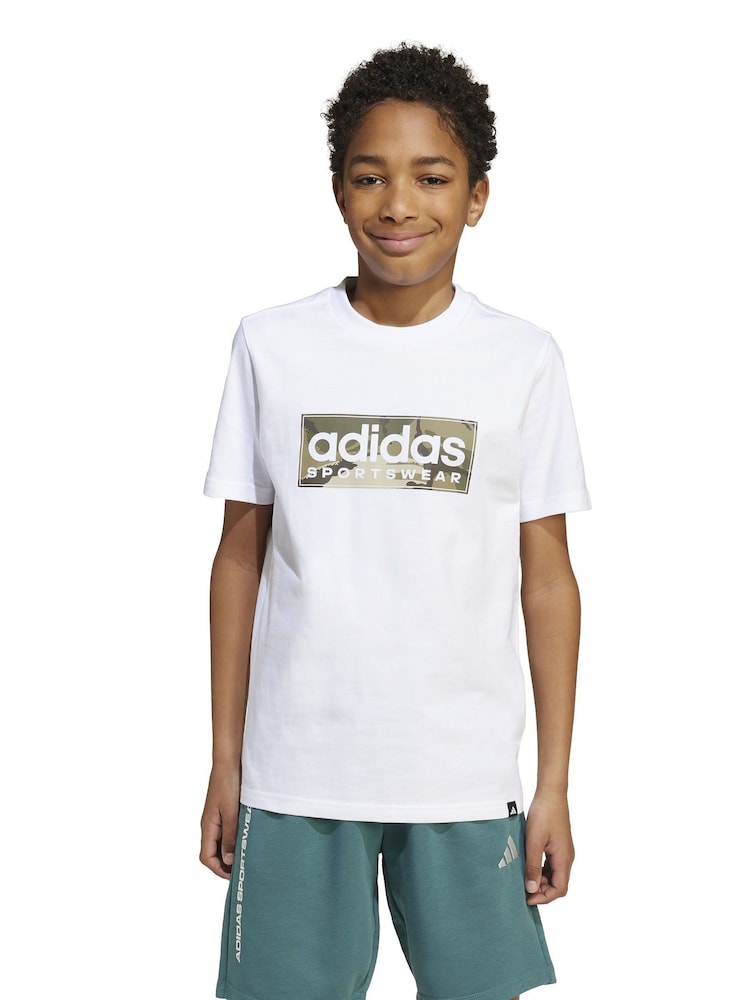 adidas White Camo Linear Graphic Print Kids T-Shirt - Image 1 of 6 adidas White Camo Linear Graphic Print Kids T-Shirt - Image 1 of 6