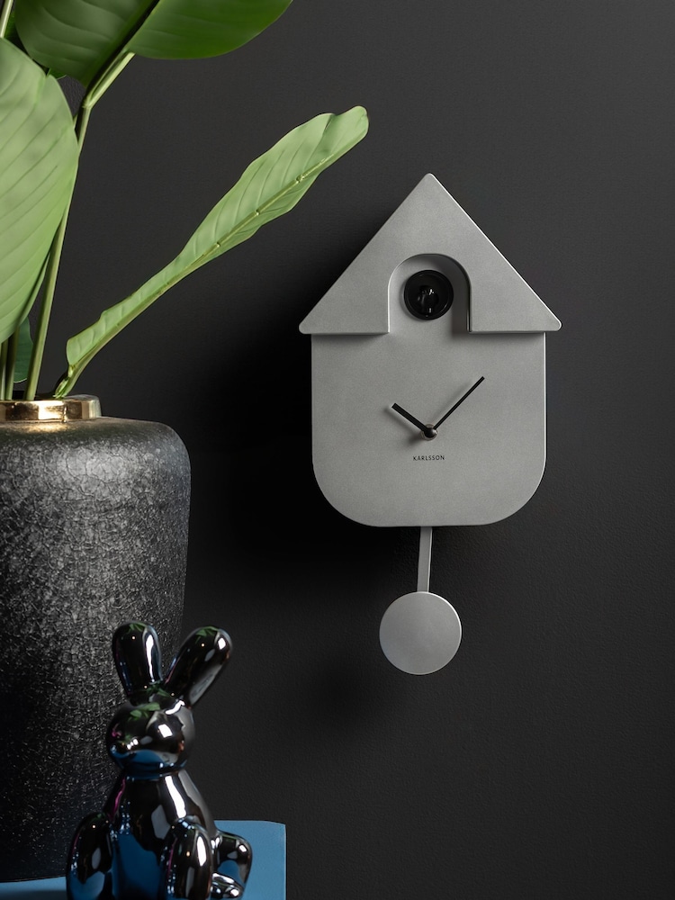 Karlsson Metallic Silver Modern Cuckoo Wall Clock - Image 1 of 5 Karlsson Metallic Silver Modern Cuckoo Wall Clock - Image 1 of 5