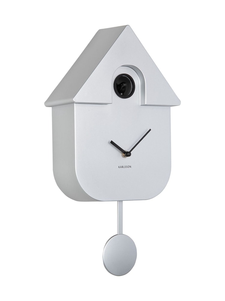 Karlsson Metallic Silver Modern Cuckoo Wall Clock - Image 2 of 5 Karlsson Metallic Silver Modern Cuckoo Wall Clock - Image 2 of 5