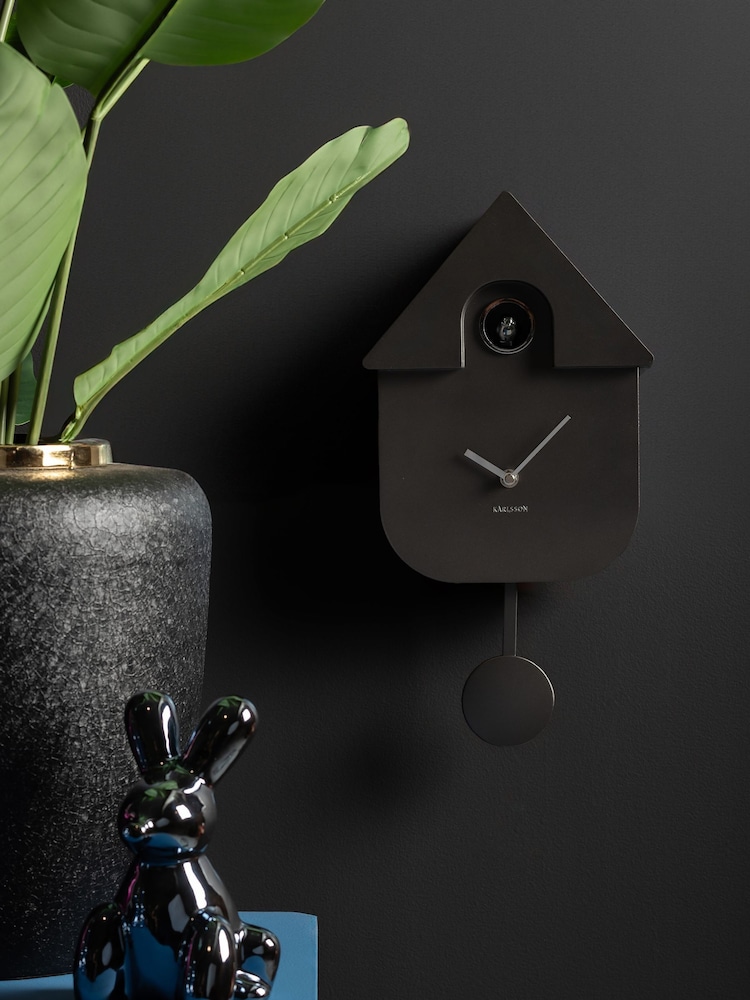 Karlsson Metallic Dark Grey Modern Cuckoo Wall Clock - Image 1 of 1