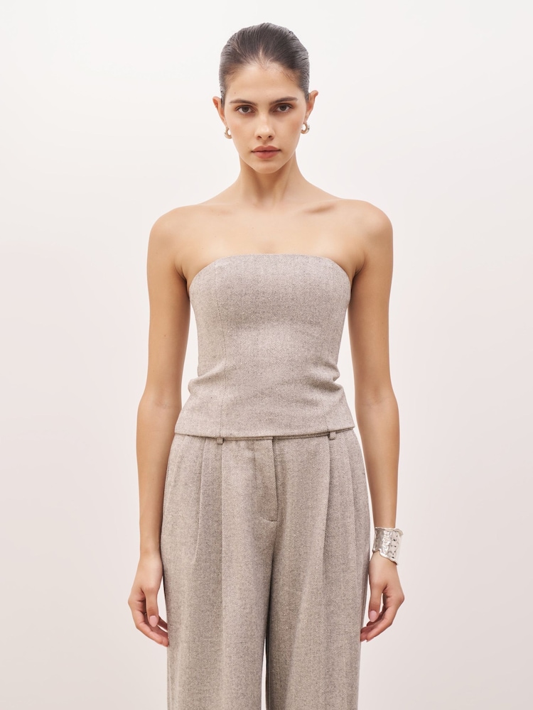 Because Of Alice Grey Herringbone Strapless Bodice Top - Image 1 of 6