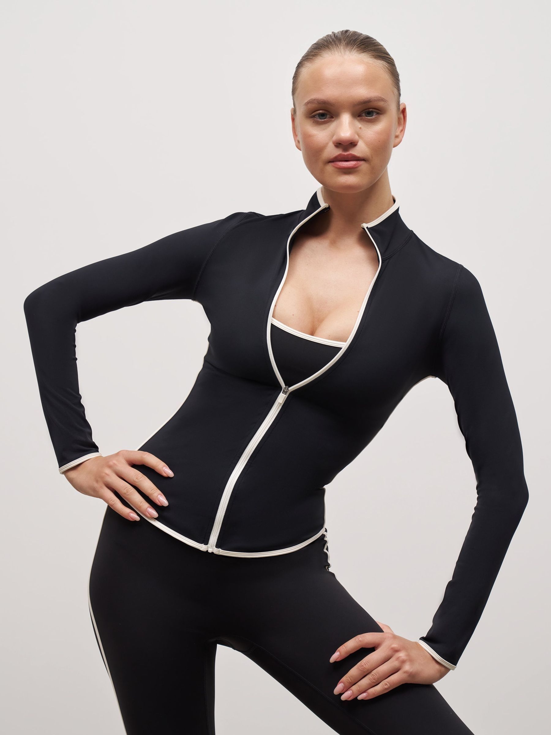 Buy Because Of Alice Black Base Contrast Trim Zip Up Jacket from