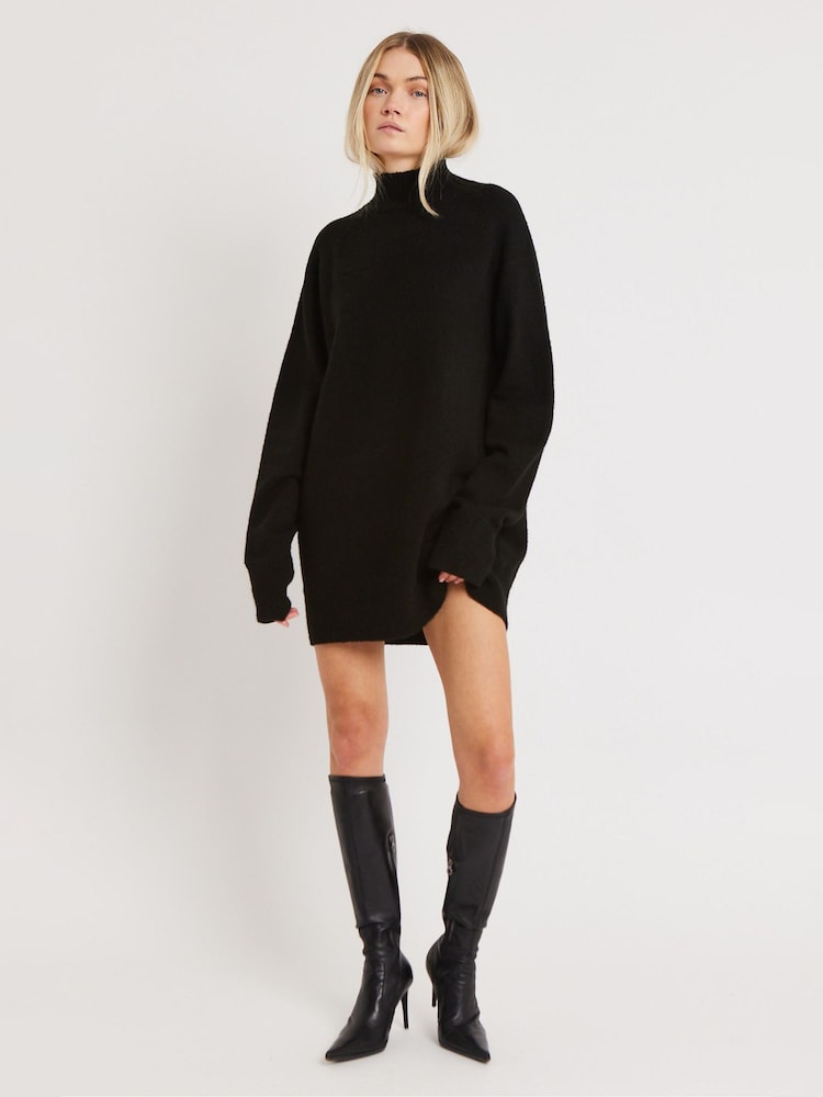 Because Of Alice Black Soft Brushed High Neck Jumper Dress - Image 1 of 6