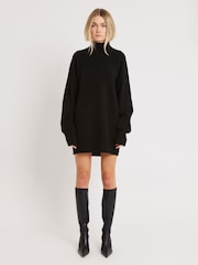 Because Of Alice Black Soft Brushed High Neck Jumper Dress - Image 3 of 6