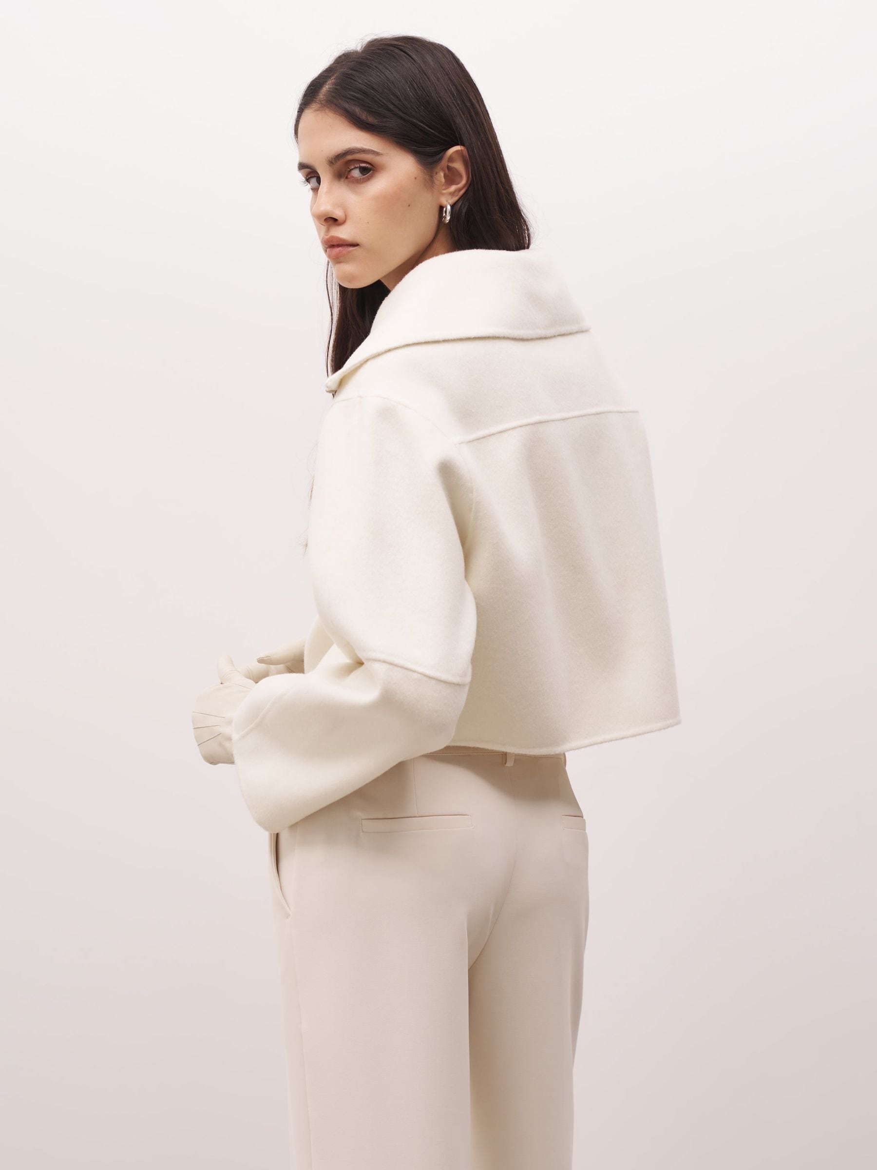 Buy Because Of Alice Cream Double Faced Wool Cropped Jacket from