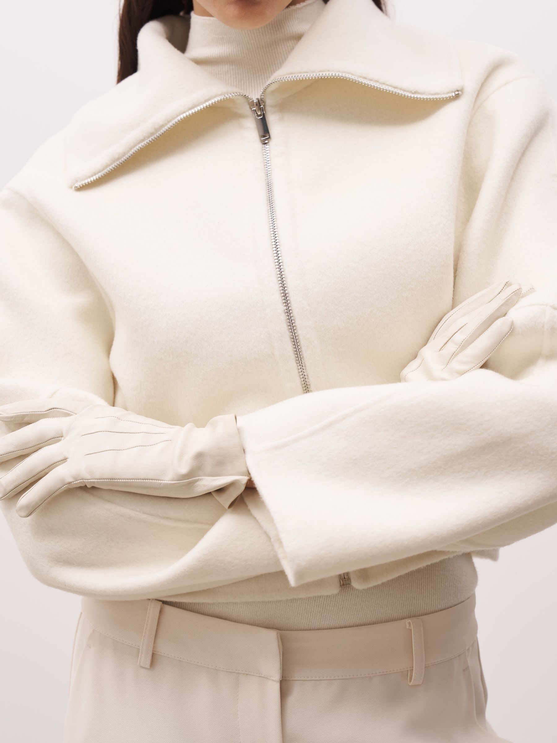 Buy Because Of Alice Cream Double Faced Wool Cropped Jacket from