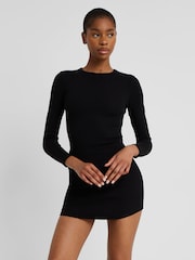 Because Of Alice Black Heavy Ribbed Longsleeve Mini Dress - Image 1 of 6