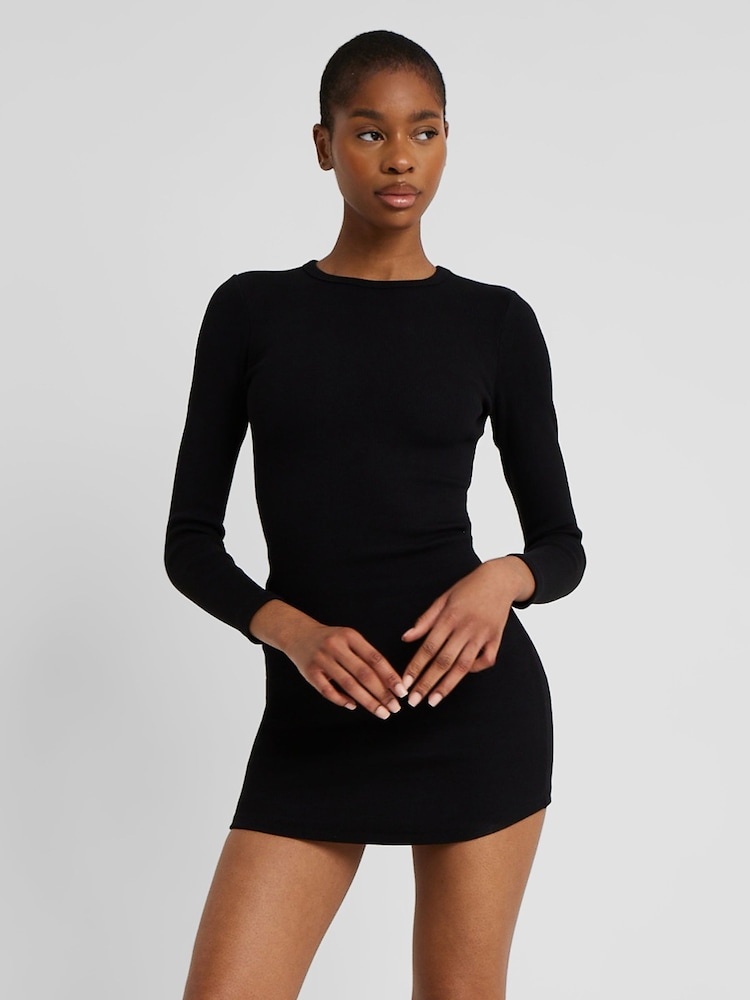 Because Of Alice Black Heavy Ribbed Longsleeve Mini Dress - Image 1 of 6