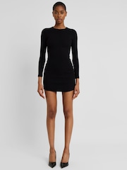 Because Of Alice Black Heavy Ribbed Longsleeve Mini Dress - Image 2 of 6
