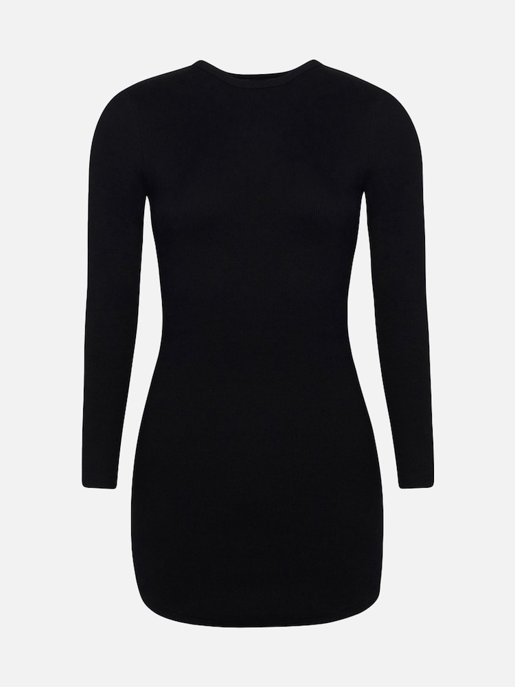 Because Of Alice Black Heavy Ribbed Longsleeve Mini Dress - Image 6 of 6
