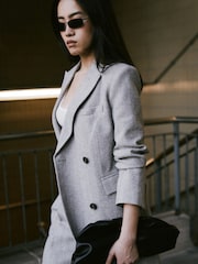 Because Of Alice Grey Oversized Herringbone Double Breasted Coat - Image 1 of 7