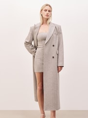 Because Of Alice Grey Oversized Herringbone Double Breasted Coat - Image 2 of 7