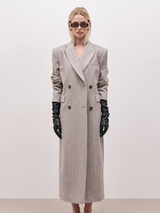 Because Of Alice Grey Oversized Herringbone Double Breasted Coat - Image 4 of 7