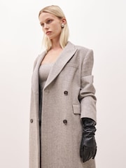 Because Of Alice Grey Oversized Herringbone Double Breasted Coat - Image 5 of 7