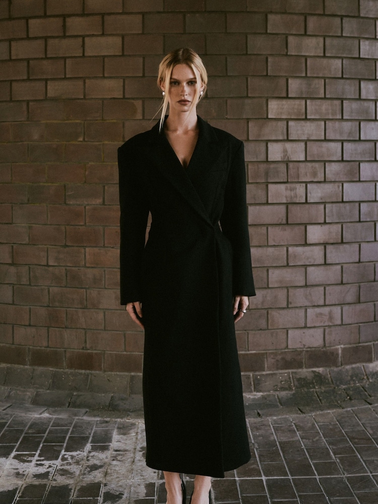 Because Of Alice Black Asymmetric Tailored Longline Coat - Image 1 of 7